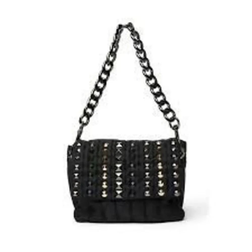 Think Royln The Studded Bar Bag Black Quilted Nylon Puffer Purse Edgy Punk NWT